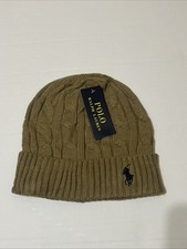 POLO RALPH LAUREN Olive GreenWool-Blend Beanie Pony Cuff rib-knit Hat OS