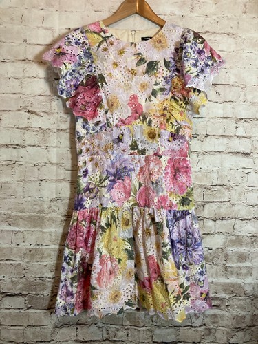 Express Peasant Dress Small Spring Floral All Over Eyeles Cottage Prairie Ruffle