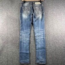 Rock Revival Alivia Skinny Jeans Distressed Blue Fleur De Lis Size 25