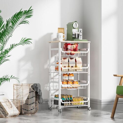 5 Tier Fruit Basket Kitchen Food Storage Rack, Stackable, Black - Picture 5 of 6