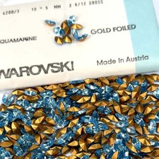 Swarovski 4200/3 Aquamarine blue Gold Foiled Pressed Navette Stones 10x5mm 360pc