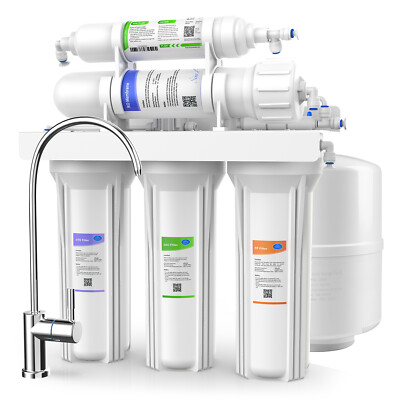5 Stage Reverse Osmosis Drinking Water Filter RO System Water Purifier 75GPD