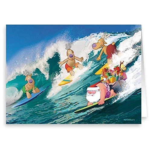 STONEHOUSE COLLECTION Surfing a Big Wave - Surfing Christmas Card - 18 Surf Cards & Envelopes - 70006