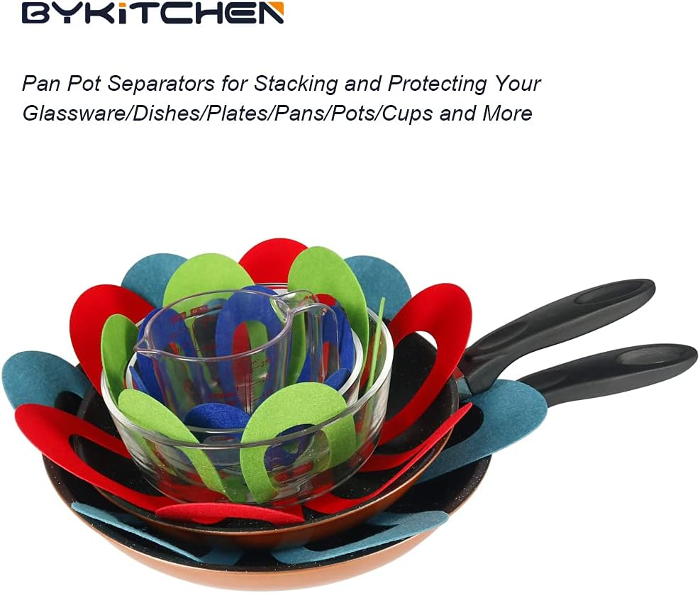 Felt Pan Separators, Set of 20 & 4 Different Sizes, Flower Glass Bowl