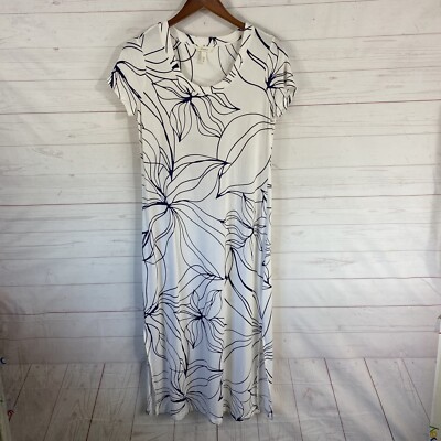 Soma Short Sleeve Maxi Dress Size Small White Blue Floral Print Side Vents  | eBay