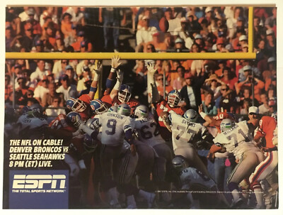 Broncos Seahawks ESPN Sunday Night Football 1987 Vintage Print Ad 11x8 Inches