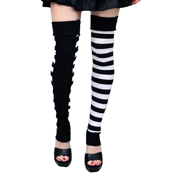 Длинные полосатые ноги подогреватели белый черный леггинсы Otk колена носки косплей подогреватели для ног - Изображение 2 из 4