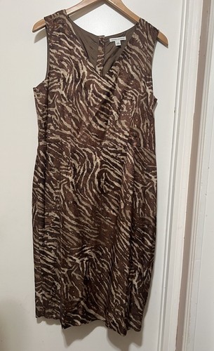 Banana Republic Womens Brown Zebra V-neck Sheath Dress Linen Blend Size 12 - Picture 5 of 8