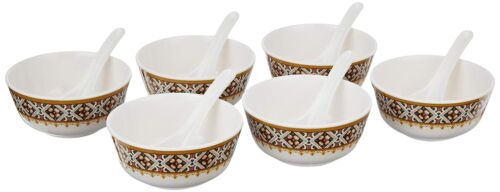 Majestico Melamine 6 soup bowls with 6 spoons White (11.5 cm) Set of 12 - Picture 1 of 6