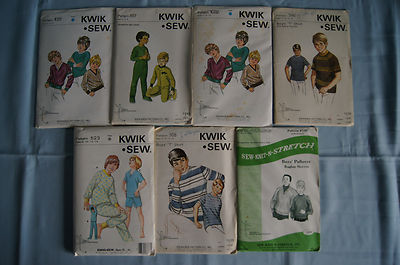 Kwik Sew lot of 7 Boys' pullover footed jammies T shirt PJ's  uncut