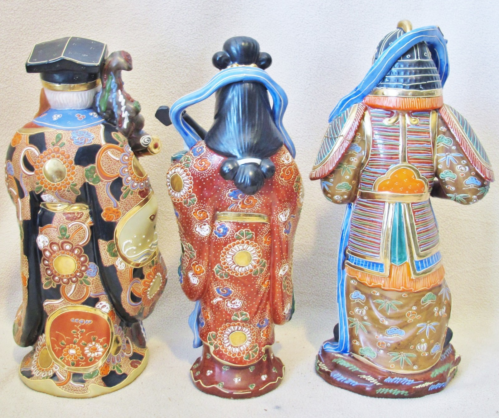 BIG Set of Japanese Satsuma Style Moriage 7 LUCKY GODS Porcelain