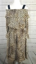 Libby Edelman Womens Leopard Print Off Shoulder Boho Festival Swing Dress NWT M