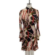 Zara Straps Chain A Line Dress Green Pink Size Small long sleeves retro preppy