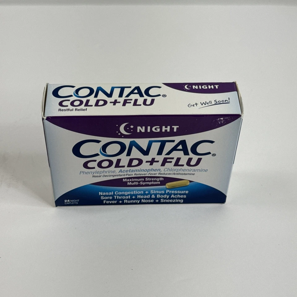 Contac NIGHT Resfriado + Gripe Máxima Fuerza Original 24 Comprimidos 4/21 Exp 1 Caja NUEVO Foto 2 de 4