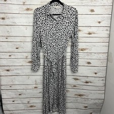 Loft Gray Animal Print Tie Waist Button Front MIDI Shirt Dress Size 10