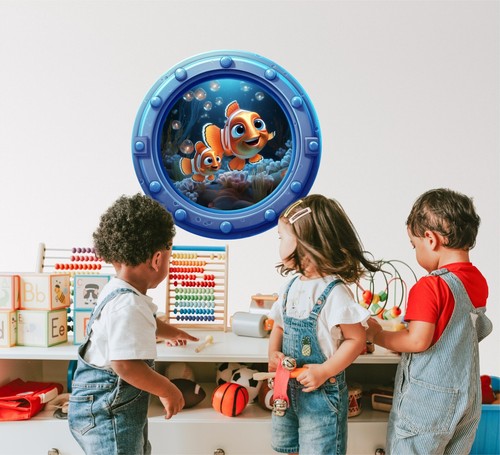 Clownfish #2 Cartoon Porthole 3D Window Wall Decal Removable Wall Sticker - Picture 3 of 6