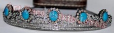 10.30ct Rose cut Diamond 925 Sterling silver turquoise wedding hair tiara Crown
