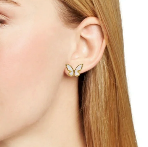 NEW NIB Kate Spade Pearl Flutter Butterfly Stud Earrings Gold Cream White w/ BOX - Picture 4 of 7
