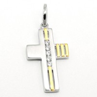 Kinder Taufe Kommunion Kreuz AnhäNger Vergoldet Bicolor Silber 925 Mit Kette