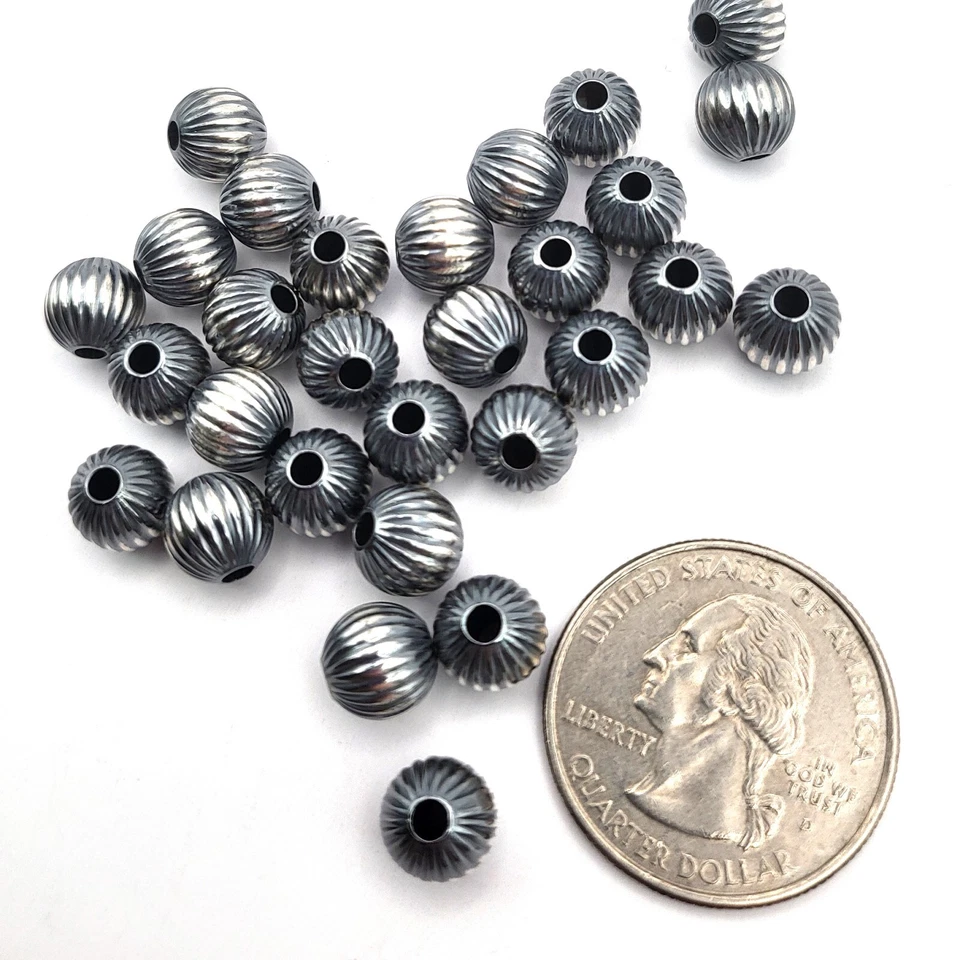 Bola espaçadora de pérolas Navajo redonda corrugada linda prata esterlina 0,925 real - Imagem 3 de 4