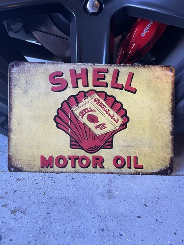 SHELL Motor Oil Lubrication Vintage Tin Sign Garage Shop Decor Reproduction Logo