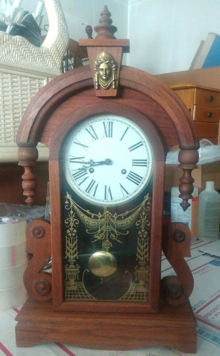 1874 Vintage Antique USA WATERBURY Striking Clock,CARVED