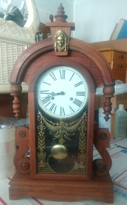 1874 Vintage Antique USA WATERBURY Striking Clock,CARVED Walnut