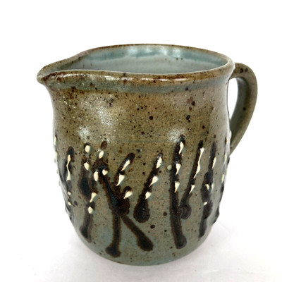 VTG Studio Pottery Pitcher Creamer Textured  Abstract Design Signed Small 3.5 