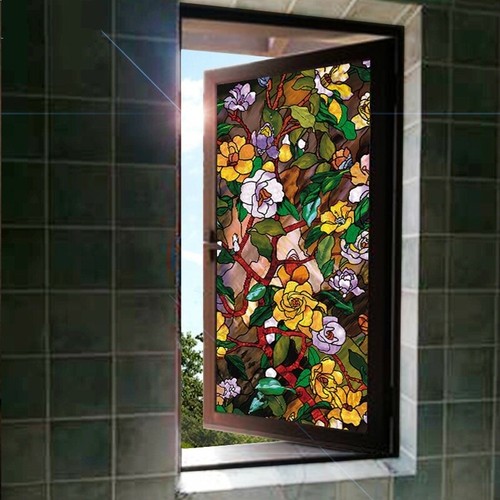 Películas para ventanas de camelia manchadas 3D pegatina estática pegatina de vidrio esmerilado opaco retro - Imagen 2 de 12