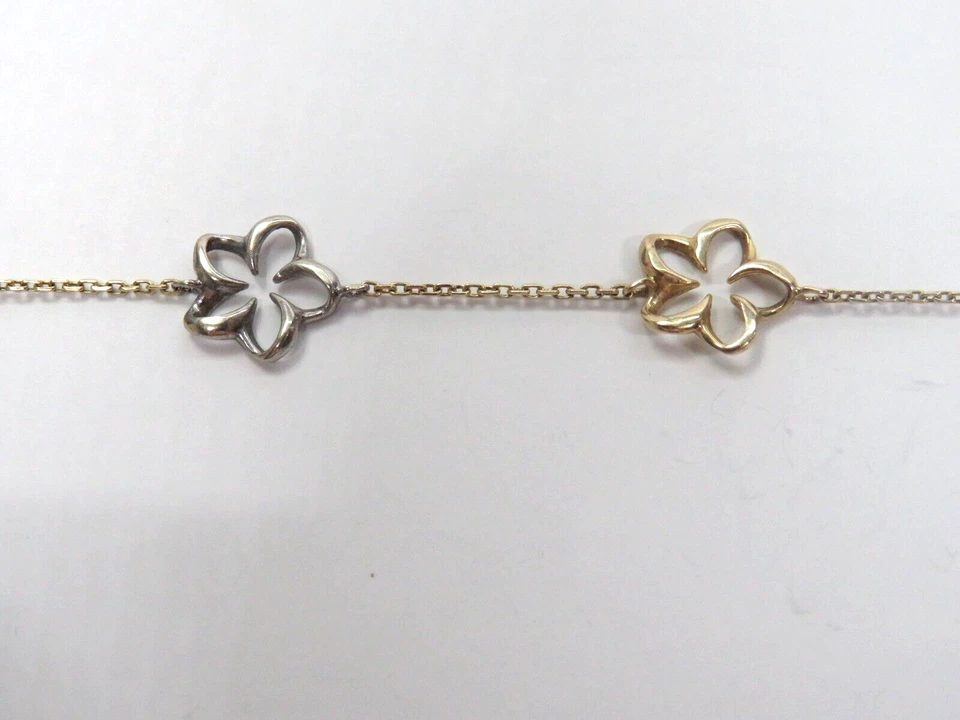 Beautiful Real 14K 3-Color Gold BRACELET with Flowers openwork 7.75" women RCI - Image 4 of 4