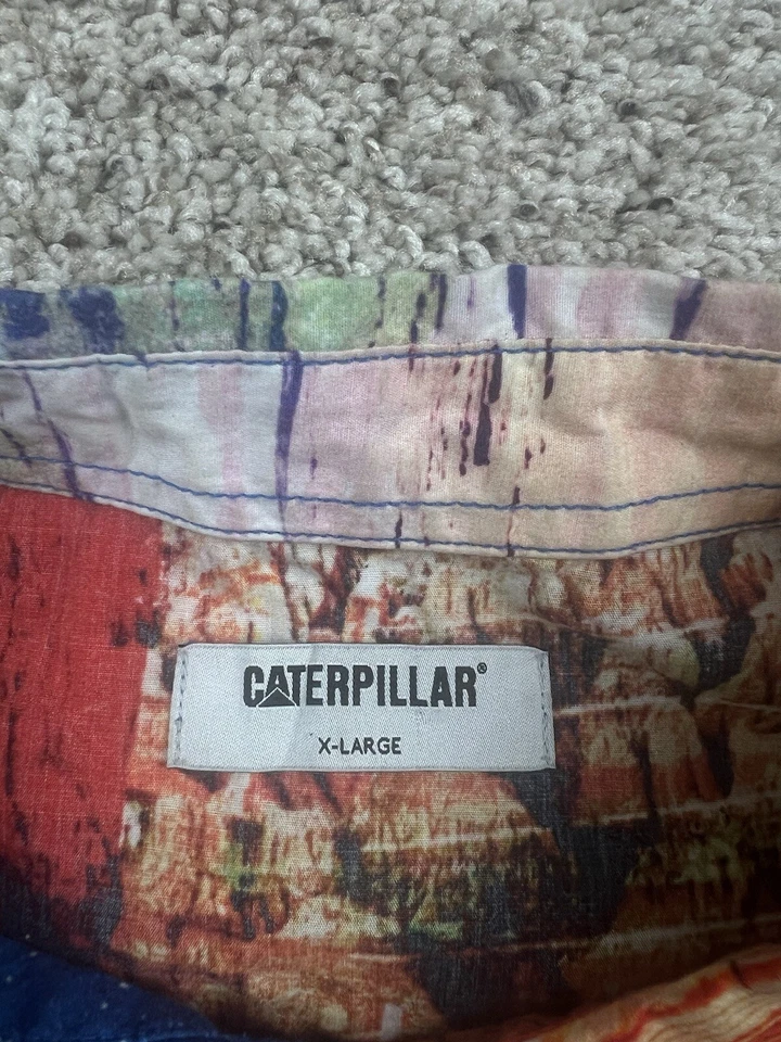 Caterpillar Shirt XL Mens Blue Short Sleeve Button Up Cotton Desert Graphic AOP - Image 4 of 4
