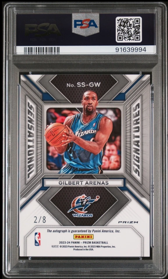 Gilbert Arenas PSA 10 Auto Panini Prizm 2023 Green Choice #d /8 Wizards POP 1 - Image 2 of 2