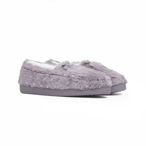 The Slipper Company Womens Slippers Grey Faux Fur Moccasin Loretta SIZE - Picture 6 of 8