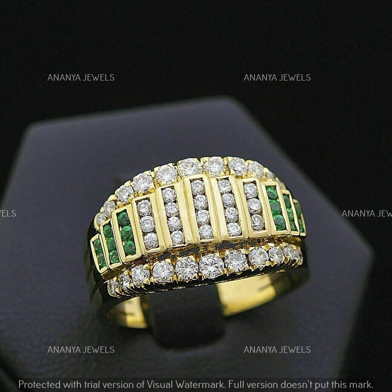2ct Round Cut Lab Created Emerald Men's Wedding Band Ring 14K Yellow Gold Plated