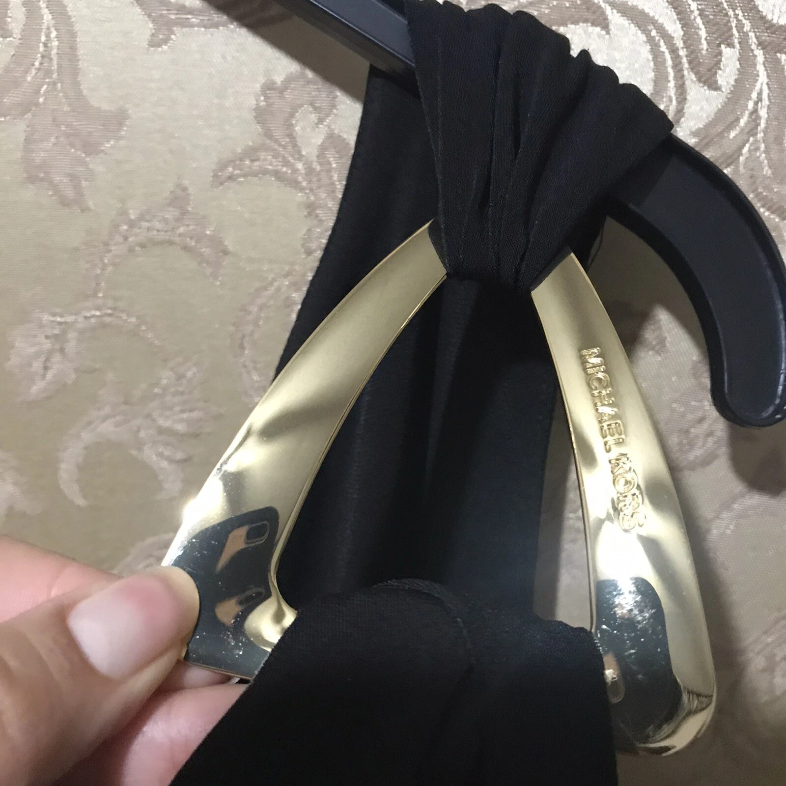 Abito classico elasticizzato Michael Kors nuovo con etichetta nero oro ferramenta monospalla taglia 0X
