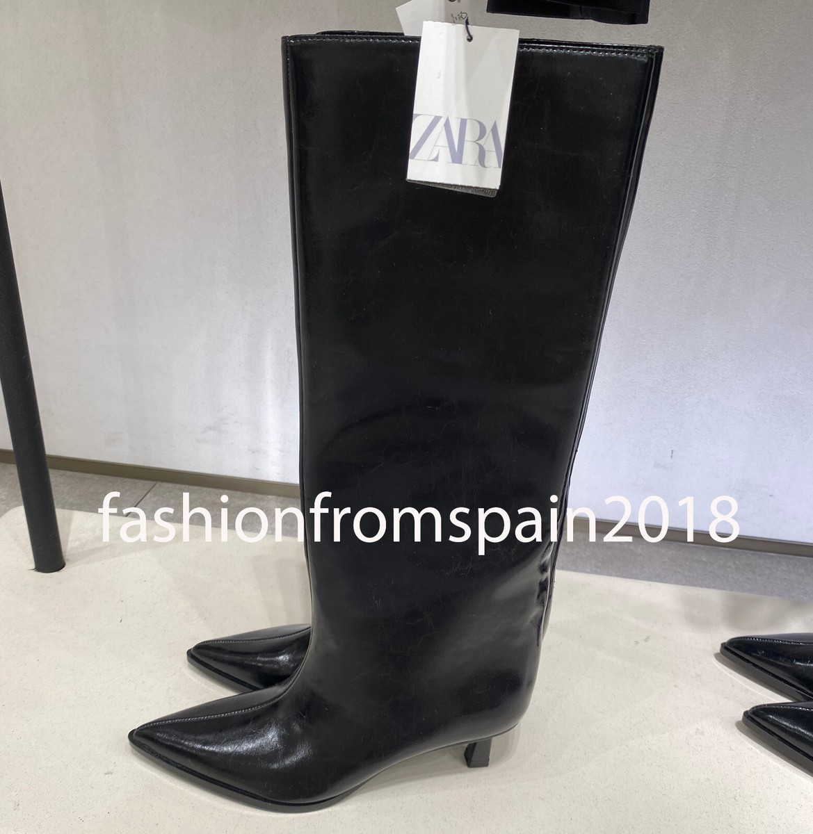 ZARA NEW WOMAN KNEE HIGH WIDE-LEG KITTEN HEEL BOOTS CRACK ZARA NEW WOMAN KNEE HIGH WIDE-LEG KITTEN HEEL BOOTS CRACK