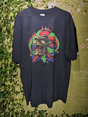 Vintage Y2K Evil Skull Jester Laugh ''David'' Airbrush Back Graphic T-shirt Sz XL
