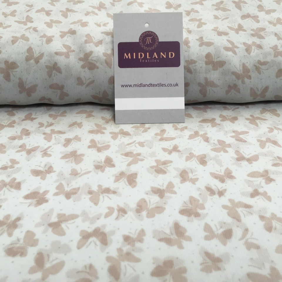 MTEX Azure Beige Small Butterfly printed Chiffon Fabric 150 cm MK1084-7