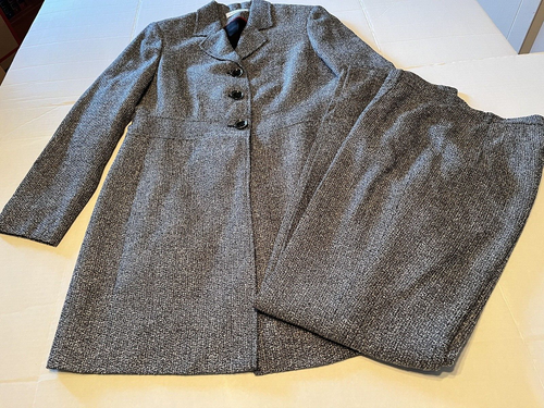 VTG Amanda Smith women's pant suit long jacket with pockets black and white SZ 4 - Picture 2 of 12
