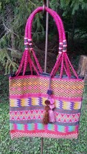 Maya Mexican Hand Embroidered Zipper Tote Bag Chiapas Rainbow E65 15x15