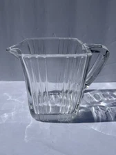 MCM Art Deco CLEAR GLASS CREAMER SYRUP GRAVY Juice PITCHER SQUARE RIBBED Retro