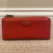 COACH Women s Red Metallic Leather Zip Wallet