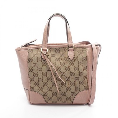 Gucci Bree GG Canvas Tote Bag Leather Beige Tan Pink | eBay