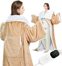 Wearable Heated Blanket Electric Snuggle with Foot Pocket/Sleeves 59X70" Heated