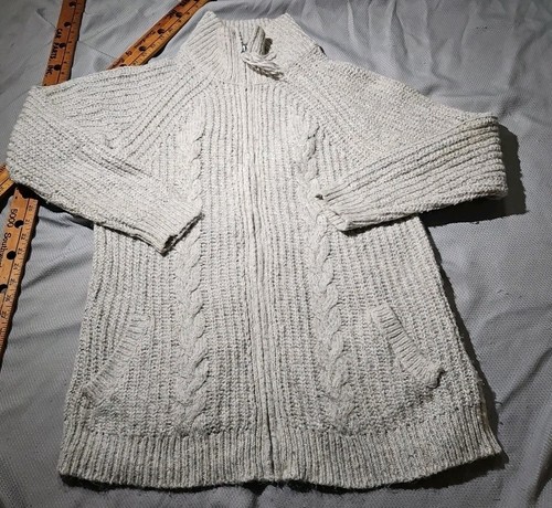 Abercrombie Fitch Sweater Womens Large Ivory Fisherman Knit Zip Cardigan Thick - Picture 1 of 16