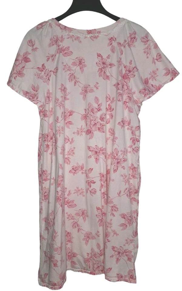 Aria Pink & White Floral Cotton Short Sleeve Nightgown Pockets Women's Size XL - Image 2 of 4