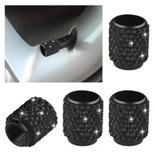 4PCS Bling Car Tire Stem Valve Caps, Crystal Rhinestone Dustproof Car Black