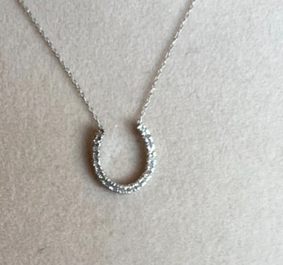 14K Weißgold 0,20ctw runder weißer Diamant Hufeisen Collier NEU