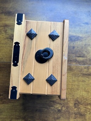 Wooden Rectangular Box w/ Metal Hardware Sliding Lid, Divided Insert, Label