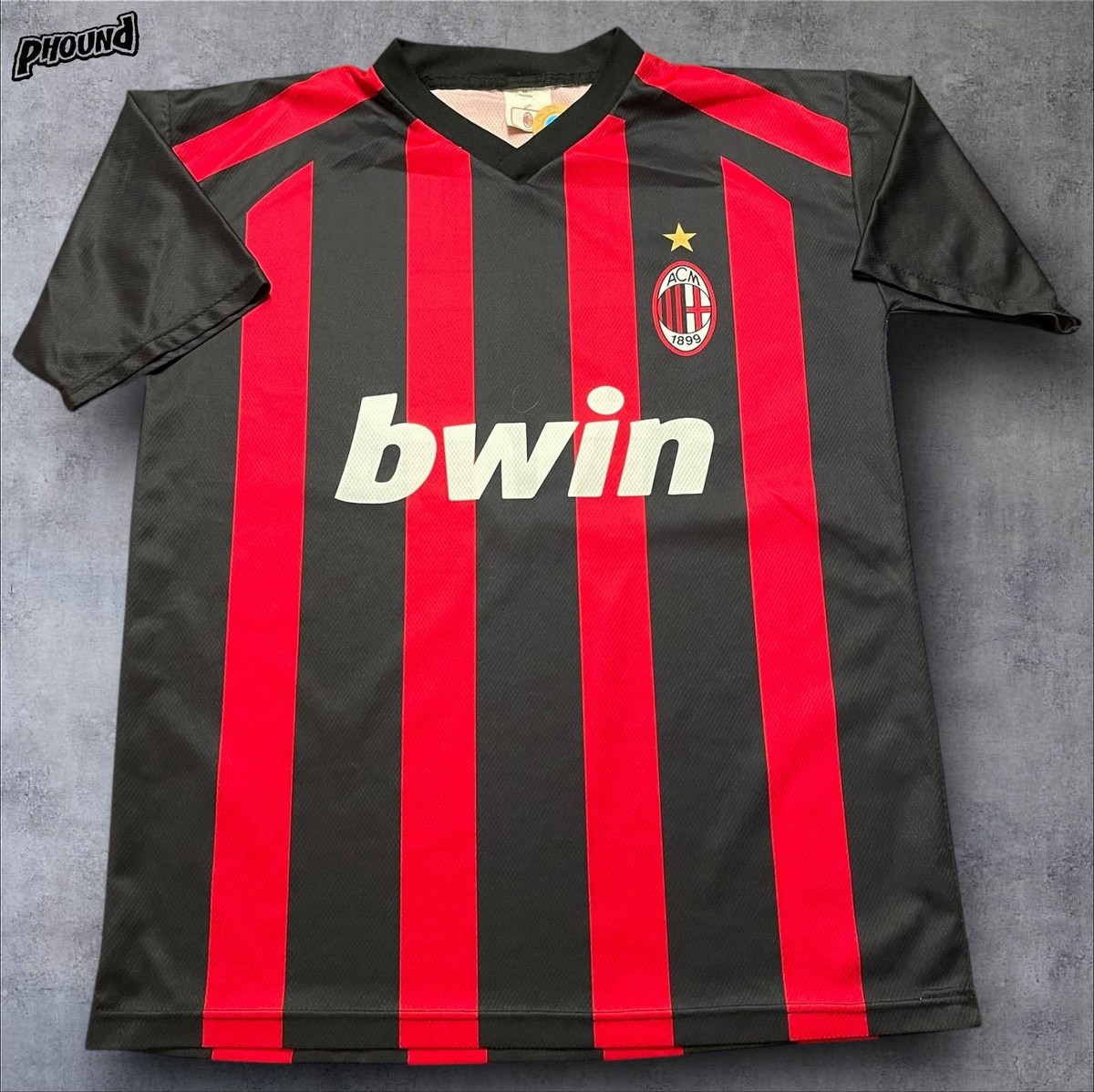 AC Milan Jersey Mens Adult Medium Red Black Soccer Beckham 32 Bwin
